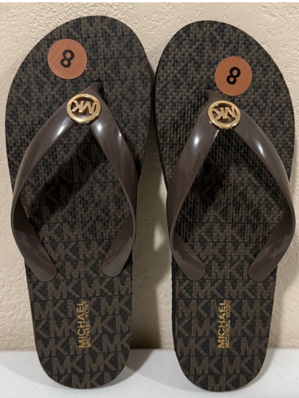 Michael Kors Women's Brown MK Logo Flip Flops
